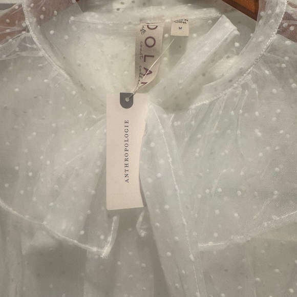 Anthropologie White Sheer Swiss Dot Bow Tie Blouse - Picture 6 of 6
